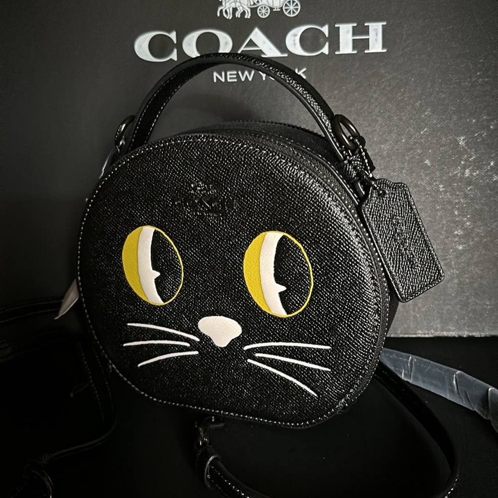 NWT Coach Canteen Circle Crossbody Halloween Cat Black Leather Purse Bag Kitten - Picture 10 of 12